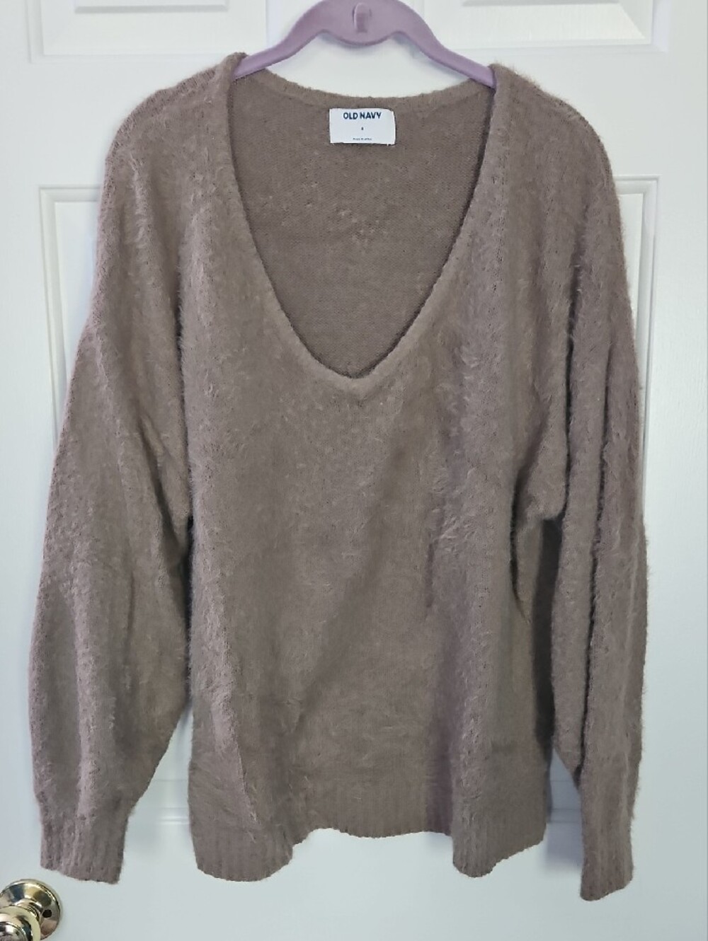 Old Navy Women's V-Neck Fuzzy Sweater - Brown - Picture 2 of 4